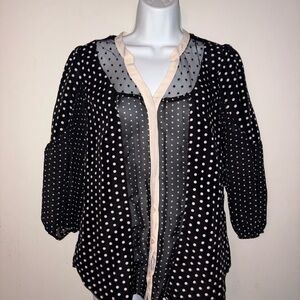 LC Lauren Conrad Black and Cream Polka Dot Blouse